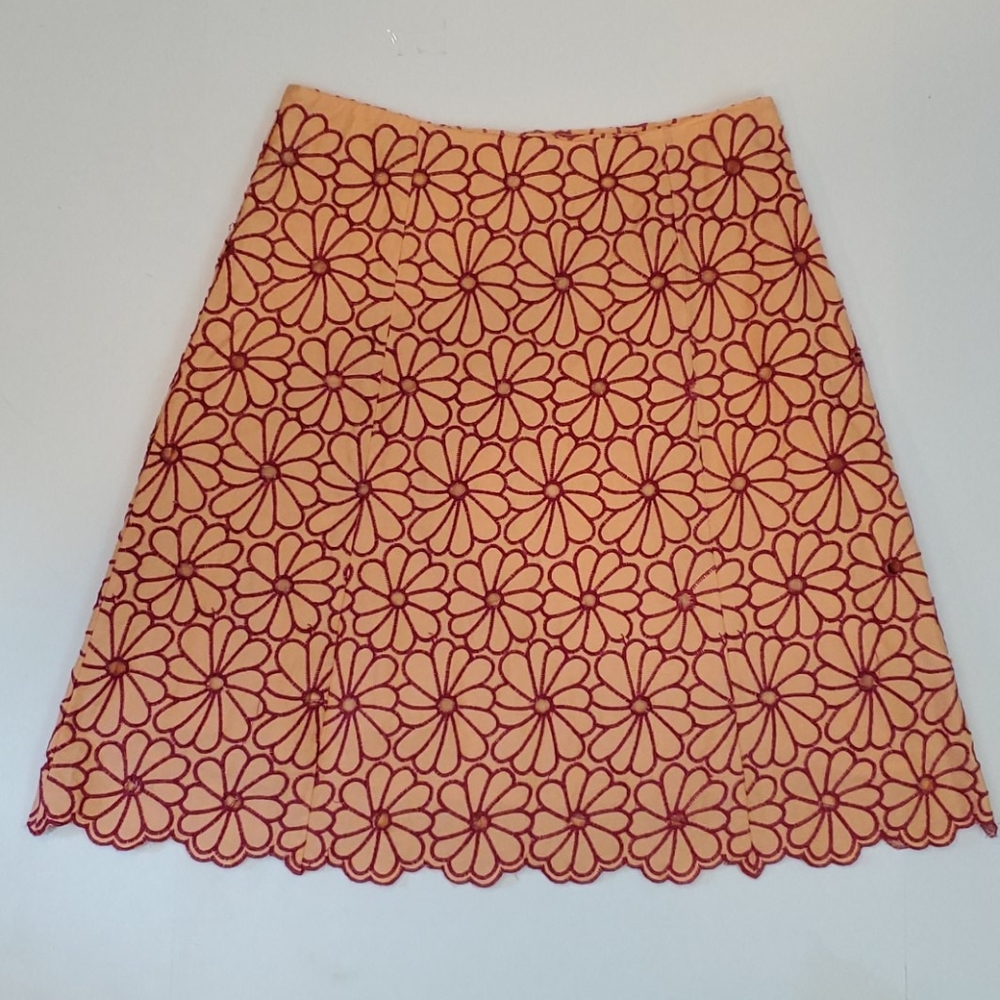 Persaman orange red embroidered eyelet skirt #0413